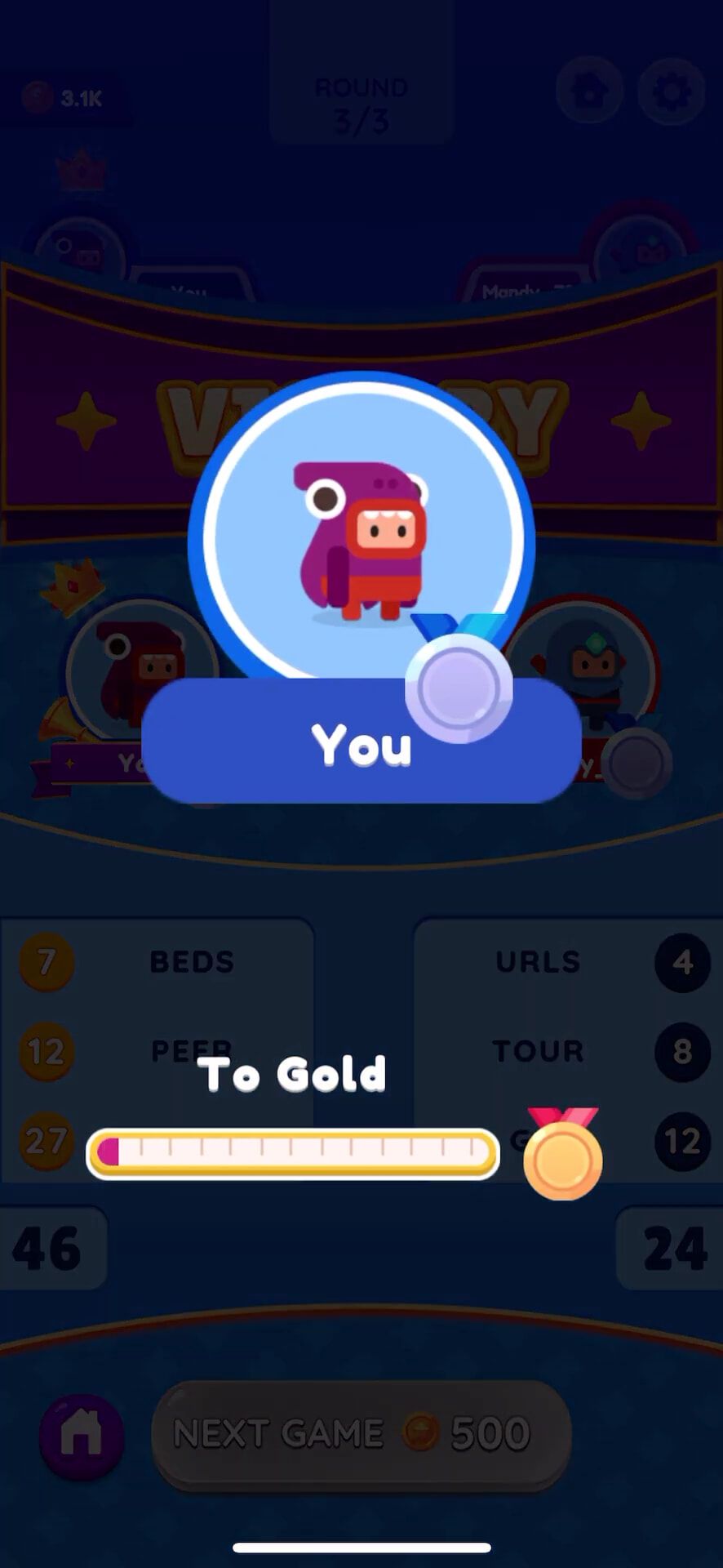 Gameplay screenshot of All In Words, showing the level progression after a completed level.