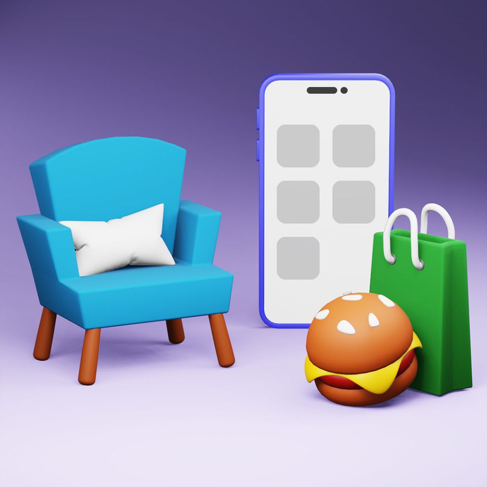 The app icon of <i>App Merge</i>, showing a few of the items of the game.