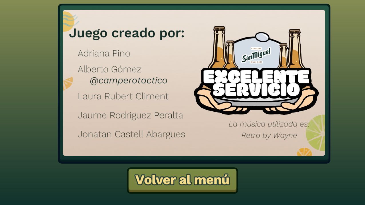 Screenshot of <i>Excelente Servicio</i> showing the credits of the game