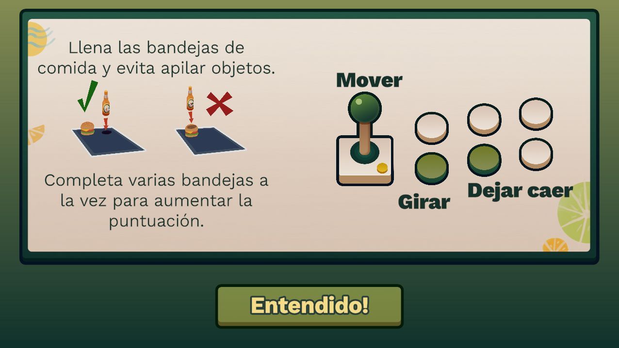 Screenshot of <i>Excelente Servicio</i> showing how to play the game