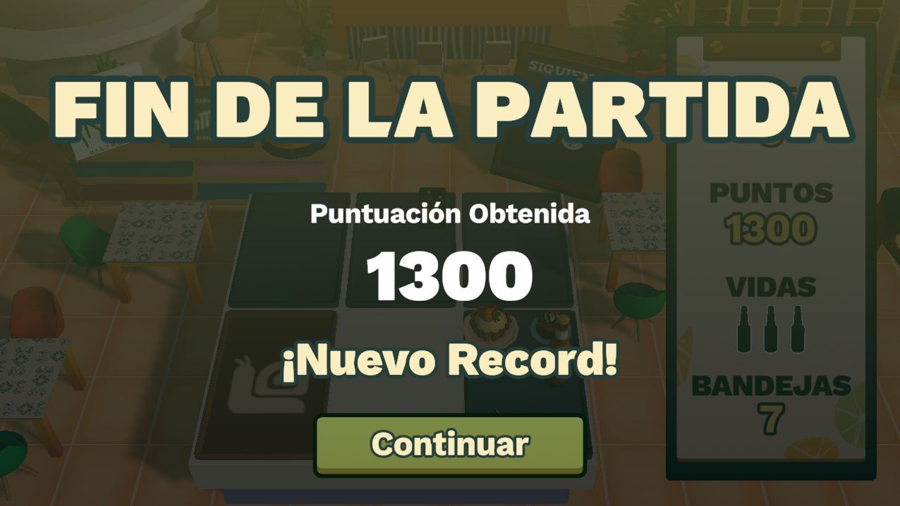 Screenshot of <i>Excelente Servicio</i>, showing the game over screen.