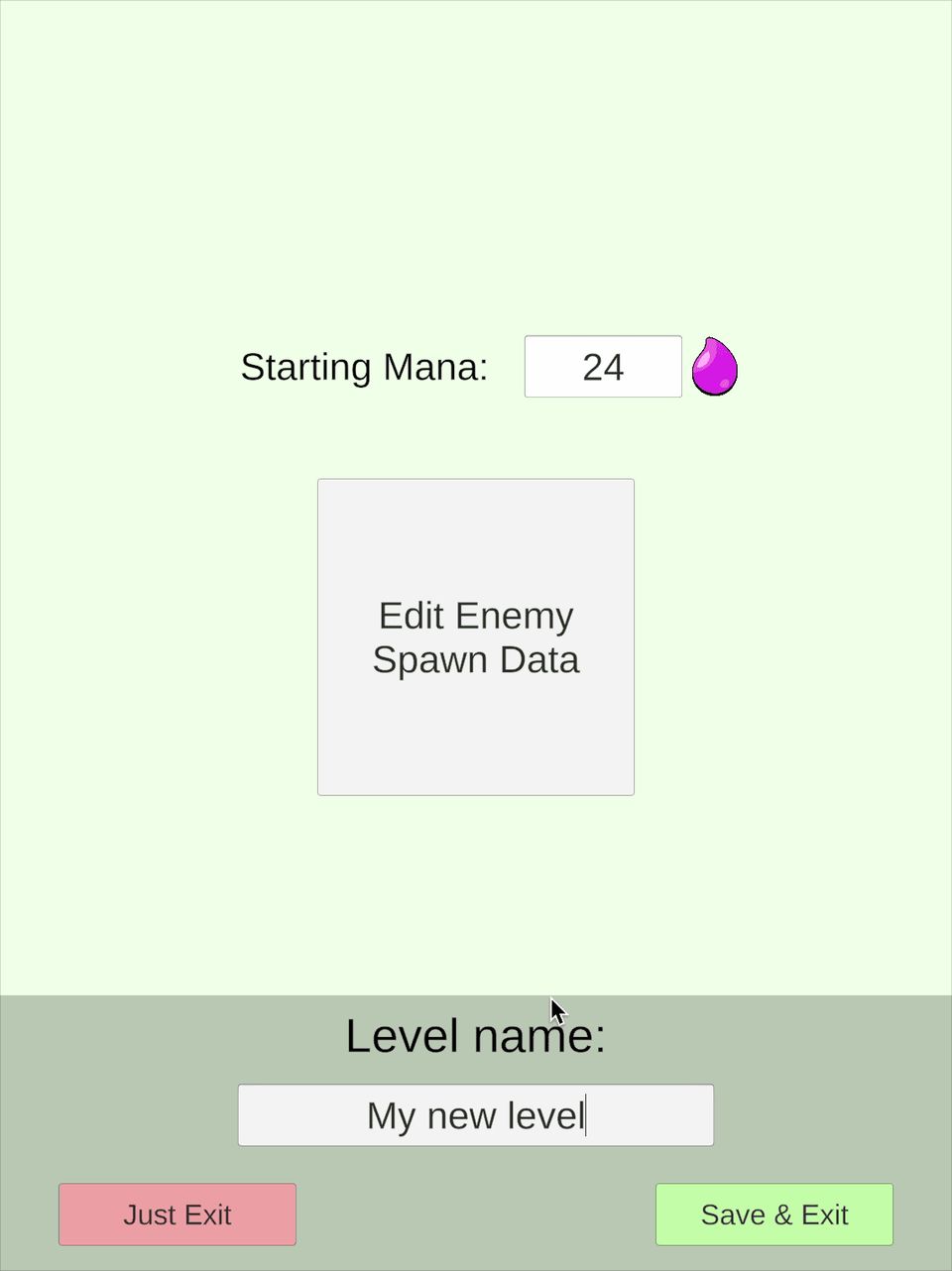 Screenshot of the level editor of Fortress Heroes, showing the level menu.
