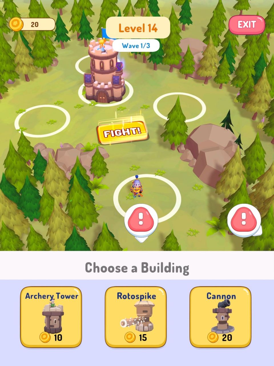 Gameplay screenshot of Goblin Wars, showing an overlay interface where the player can purchase buildings to use in the level.