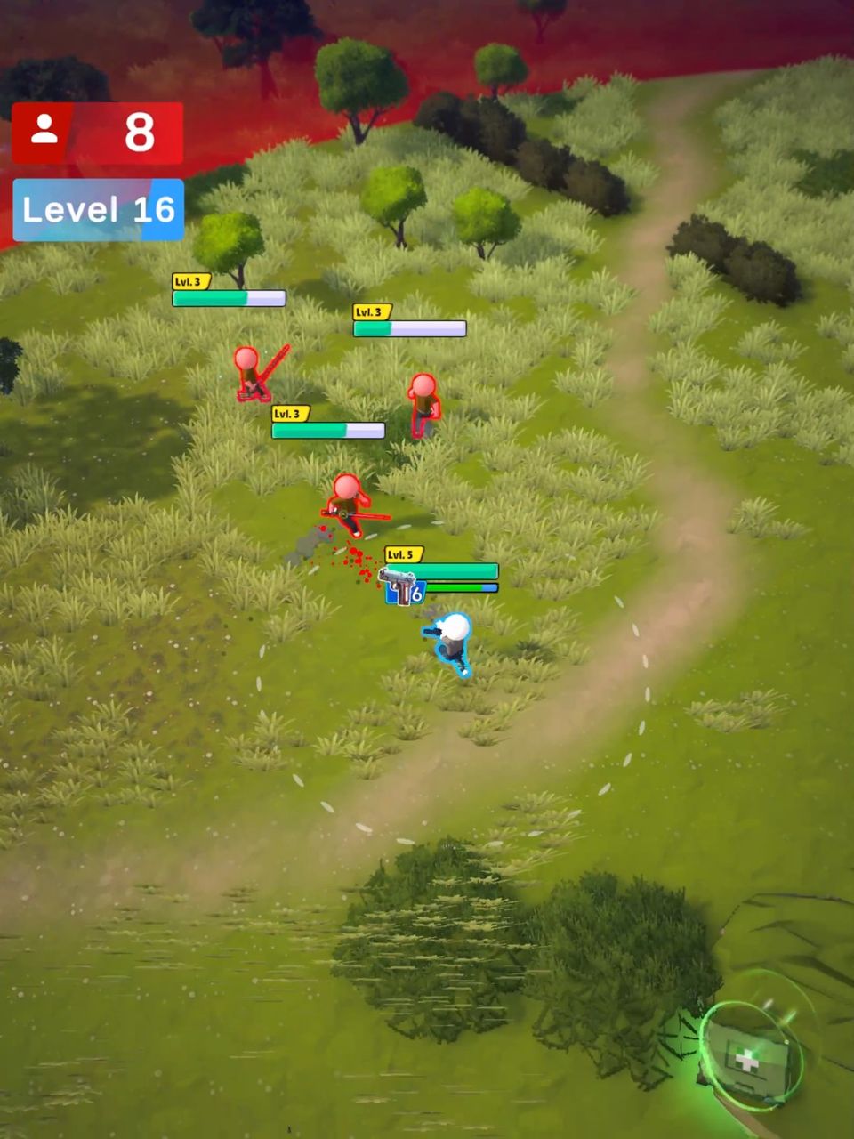 Gameplay screenshot of Let's Survive, showing the player character fighting against multiple enemy characters.