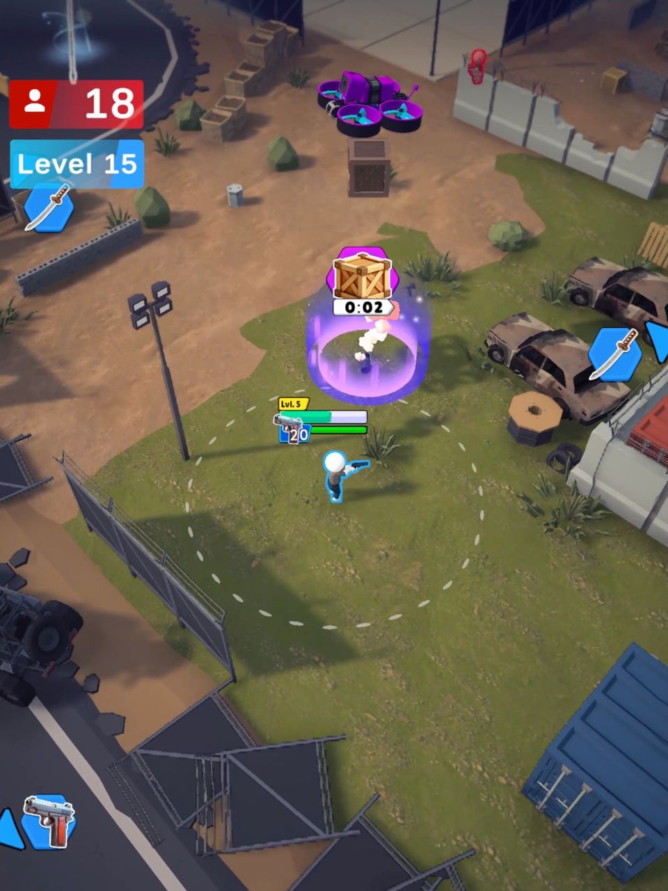 Gameplay screenshot of Let's Survive, showing the player character waiting for a cargo from an helicopter to drop nearby a smoke signal.
