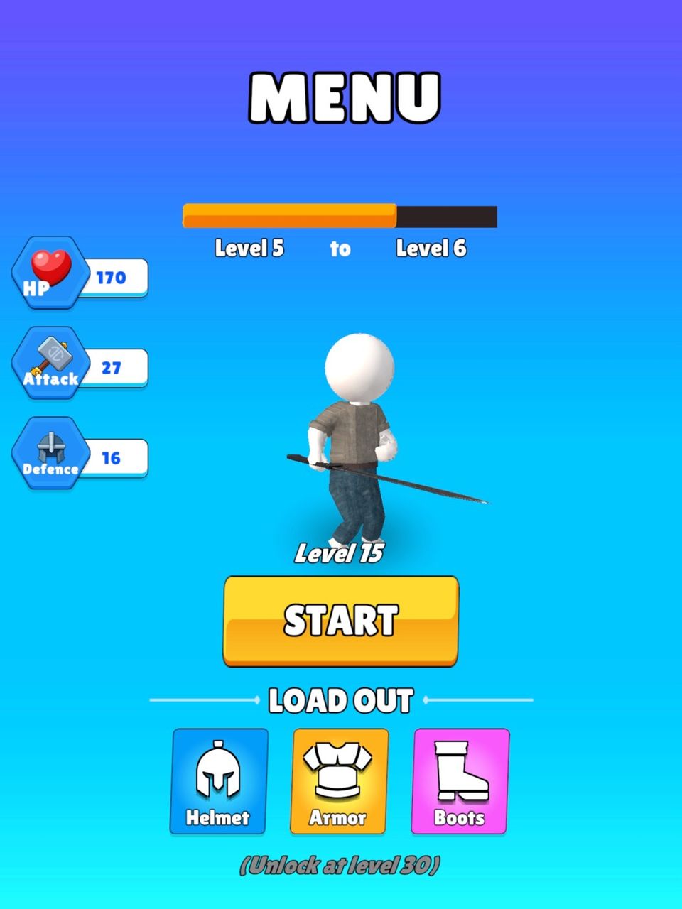 Gameplay screenshot of Let's Survive, showing the loadout menu.