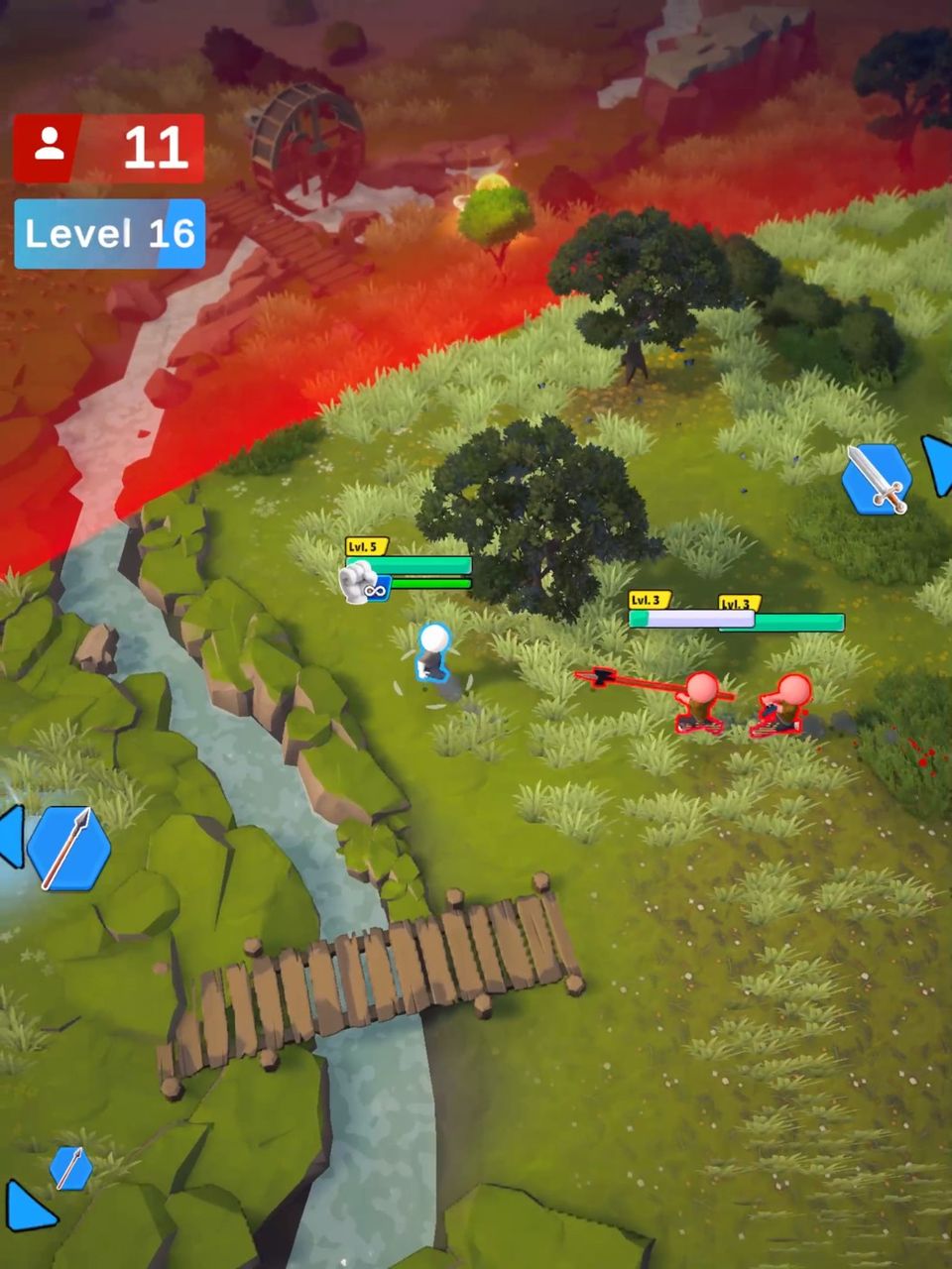 Gameplay screenshot of Let's Survive, showing the player character fighting against multiple enemy characters.