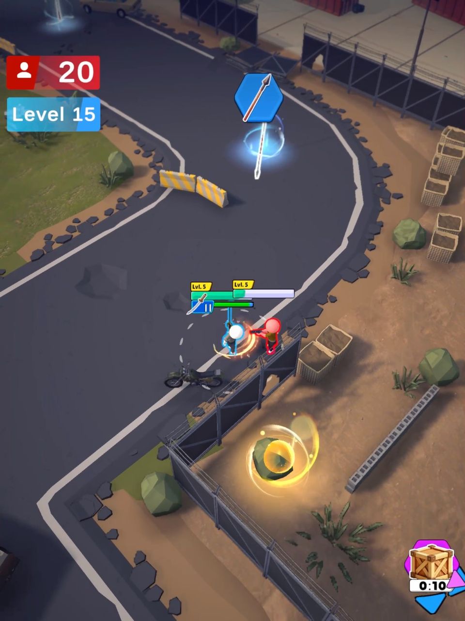 Gameplay screenshot of Let's Survive, showing the player character fighting against an enemy character.