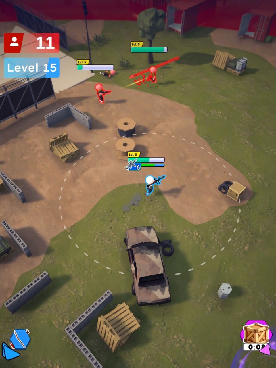 Gameplay screenshot of Let's Survive, showing the player character fighting against multiple enemy characters.