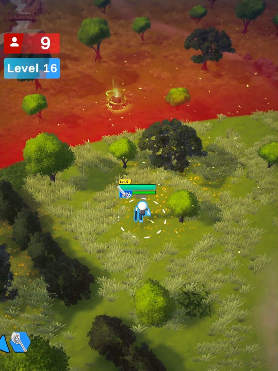 Gameplay screenshot of Let's Survive, showing the player character running away from the player area limit.