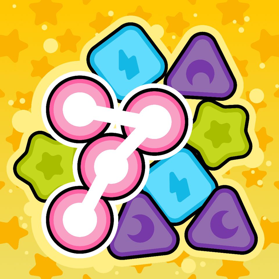 The app icon of <i>Spin & Blast</i>, showing the shapes of the game over a yellow background.