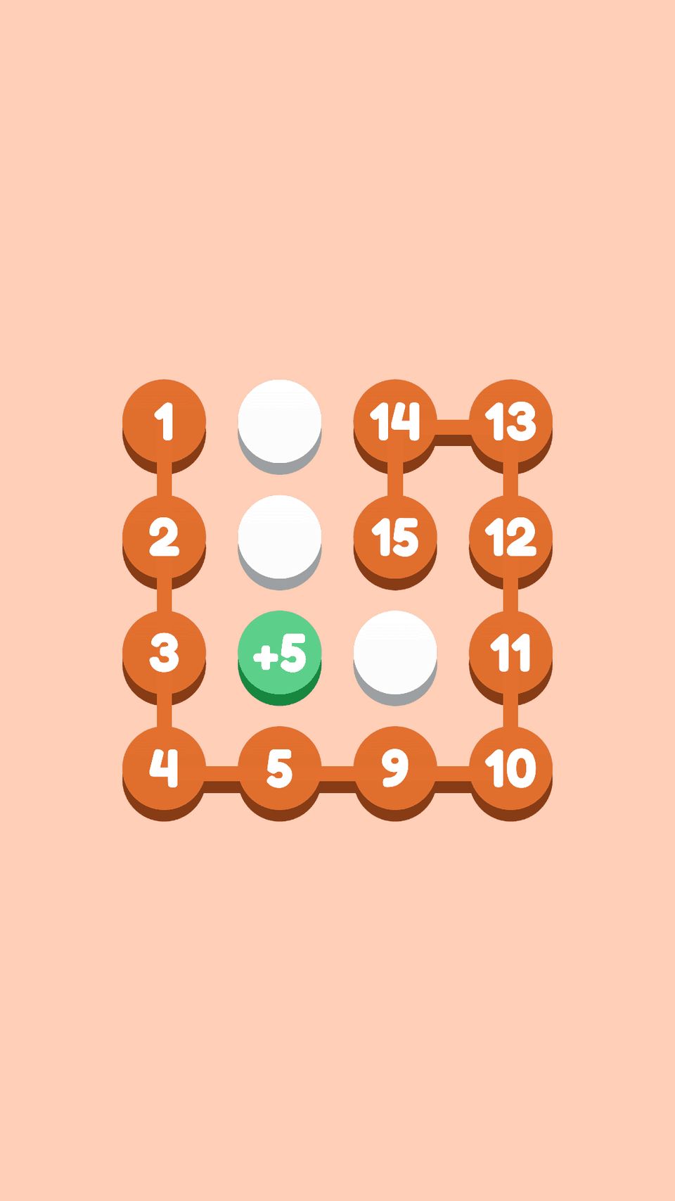 Gameplay screenshot of <i>Sudoku Paths</i>, showing a orange number path over a salmon background.